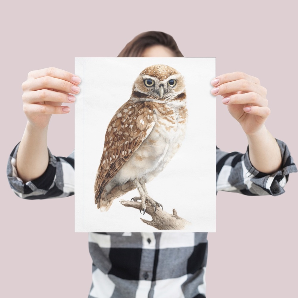 Watercolor Burrowing Owl Portrait Wall Art Print Poster, Unframed - Charming - Picture 5 of 7